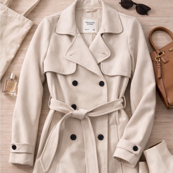 Abercrombie & Fitch Jackets & Blazers - Abercrombie & Fitch Cream Belted Trench Coat – Size Medium- Cream